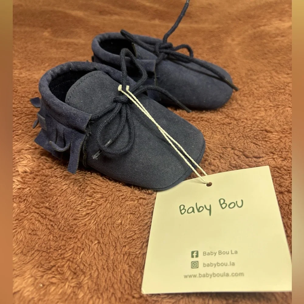 Baby Bou Soft Sole Baby Shoes Navy Blue Suede New With Tags - Picture 1 of 4
